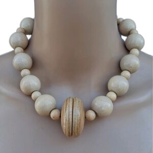 Vintage 70s Chunky Wood Statement Necklace - Double Disc Concentric Pendant